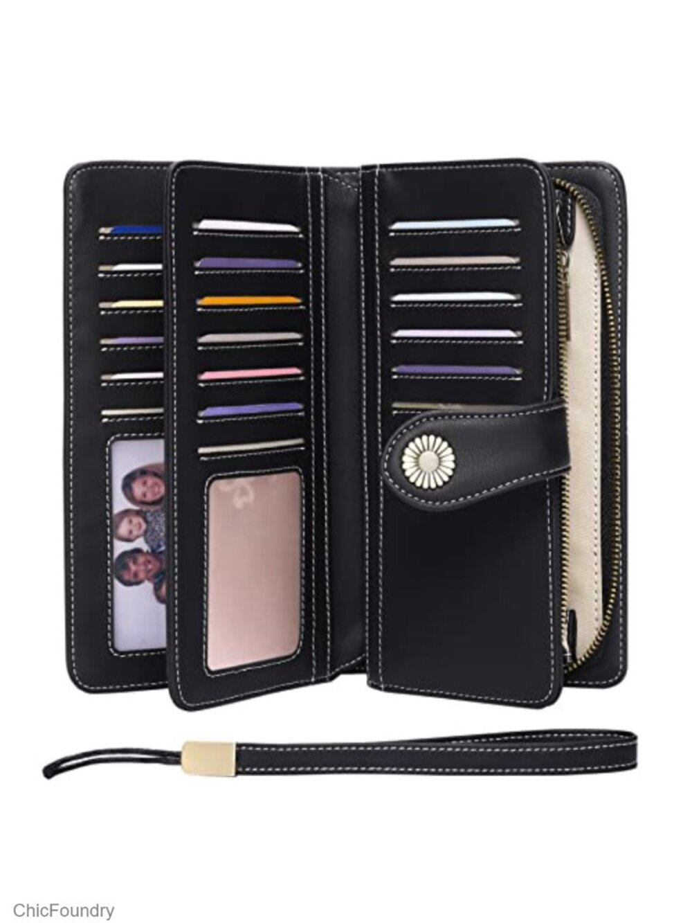 Faux Leather RFID Trifold Wristlet Wallet Large Capacity